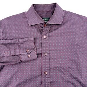 Mirto Spain Mens XL Continental Fit Long Sleeve Button Up Red mini Pasley patten